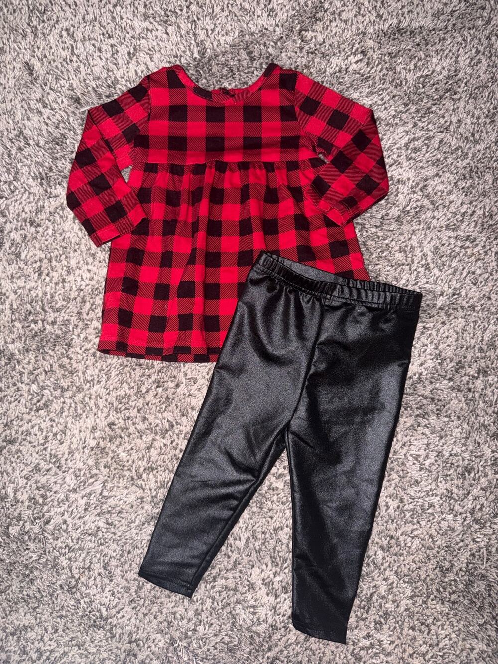 Buffalo Plaid Top and Black Leggings Set